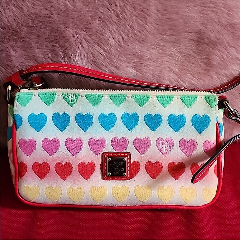 Dooney & Bourke Multi Rainbow Colored Heart Canvas Pride Clutch